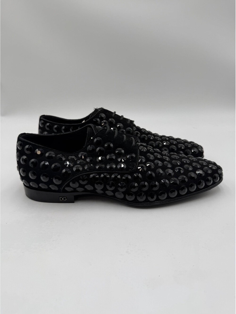 Dolce & Gabbana Black Embellished Suede Lace Up Round Toe Loafers Men’s Size 6UK